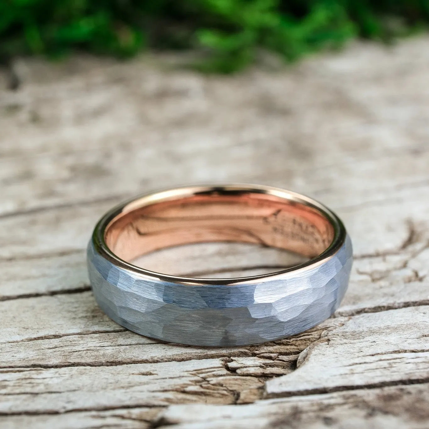 Hammered Silver Band / Rose Gold - 6mm