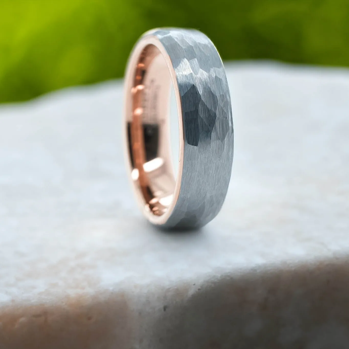 Hammered Silver Band / Rose Gold - 6mm