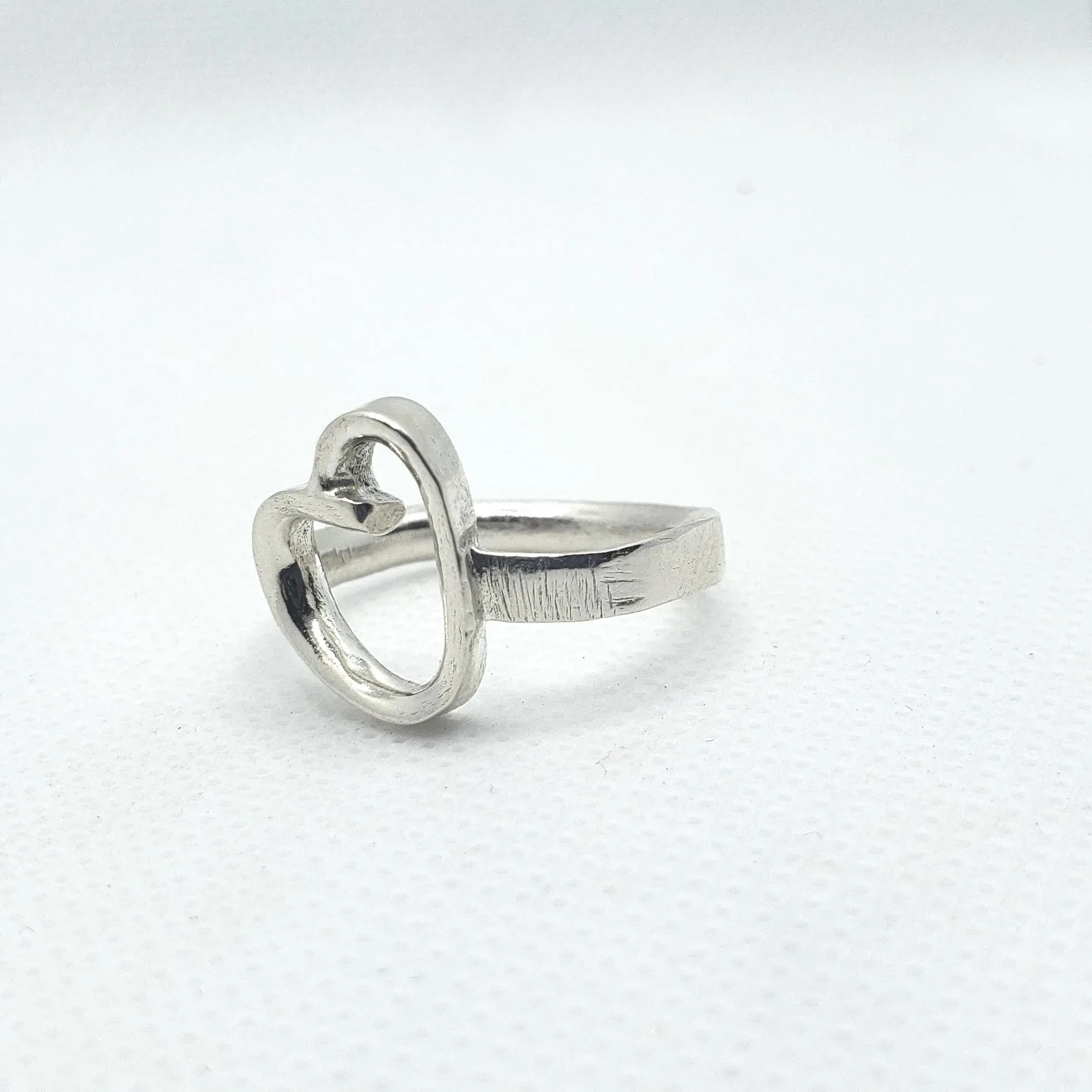 Handmade .925 Sterling Silver Heart Ring | Hammered Textured Band & Smooth Heart Design