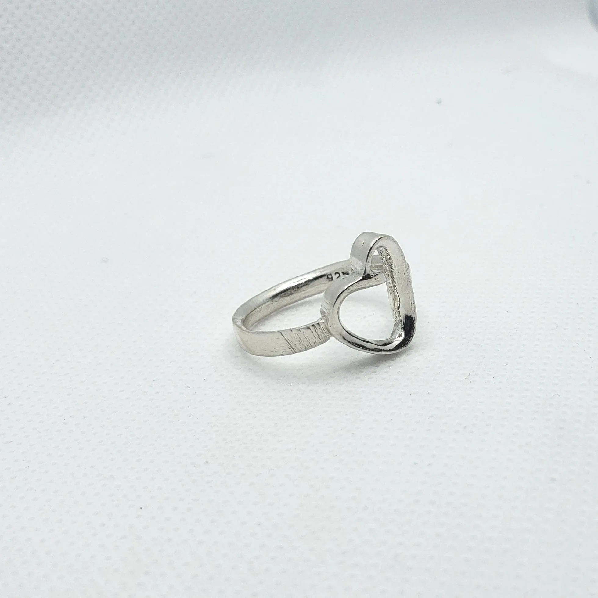 Handmade .925 Sterling Silver Heart Ring | Hammered Textured Band & Smooth Heart Design