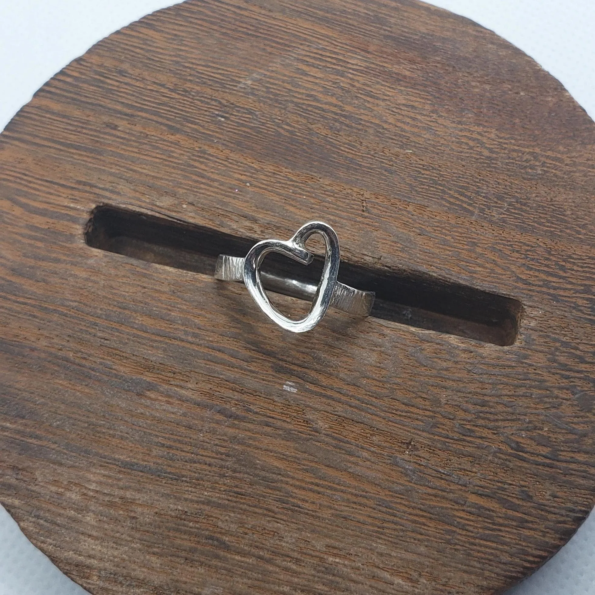 Handmade .925 Sterling Silver Heart Ring | Hammered Textured Band & Smooth Heart Design