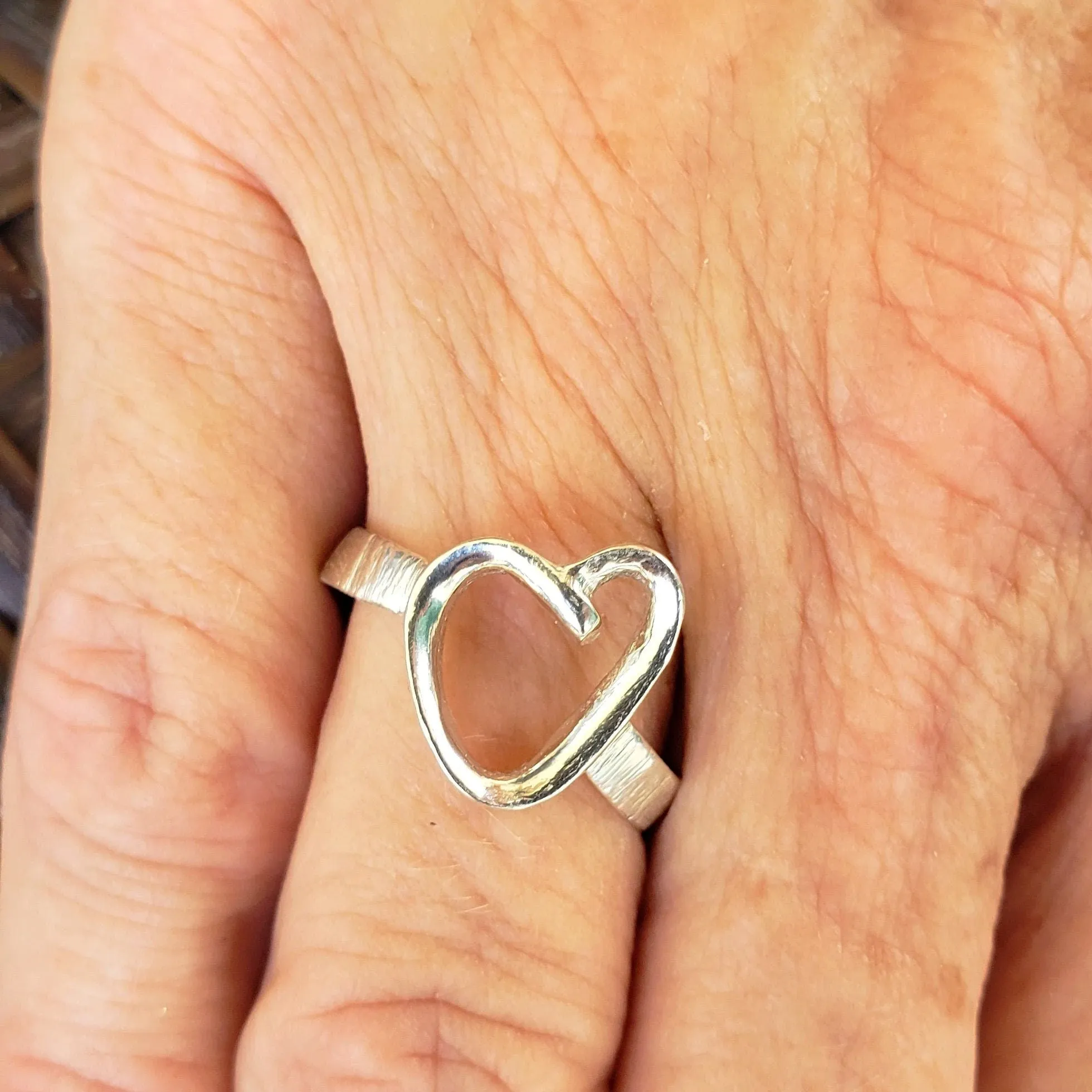 Handmade .925 Sterling Silver Heart Ring | Hammered Textured Band & Smooth Heart Design