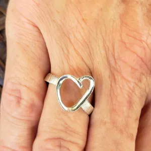 Handmade .925 Sterling Silver Heart Ring | Hammered Textured Band & Smooth Heart Design