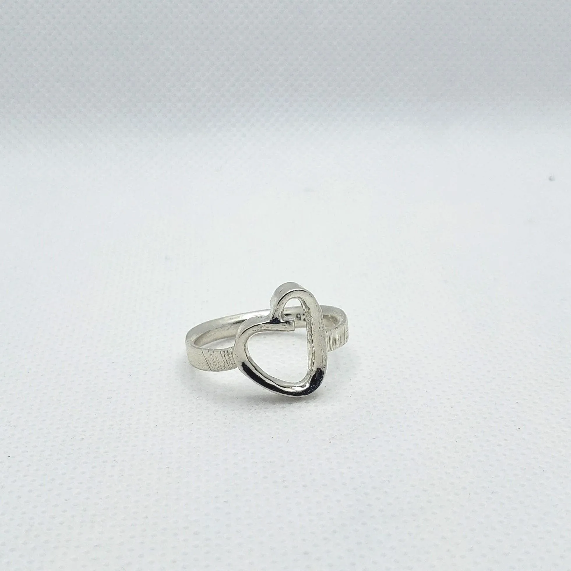 Handmade .925 Sterling Silver Heart Ring | Hammered Textured Band & Smooth Heart Design