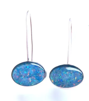 Handmade Silver Silver Opal Doublet Elongated Wire Earrings Sterling 12602