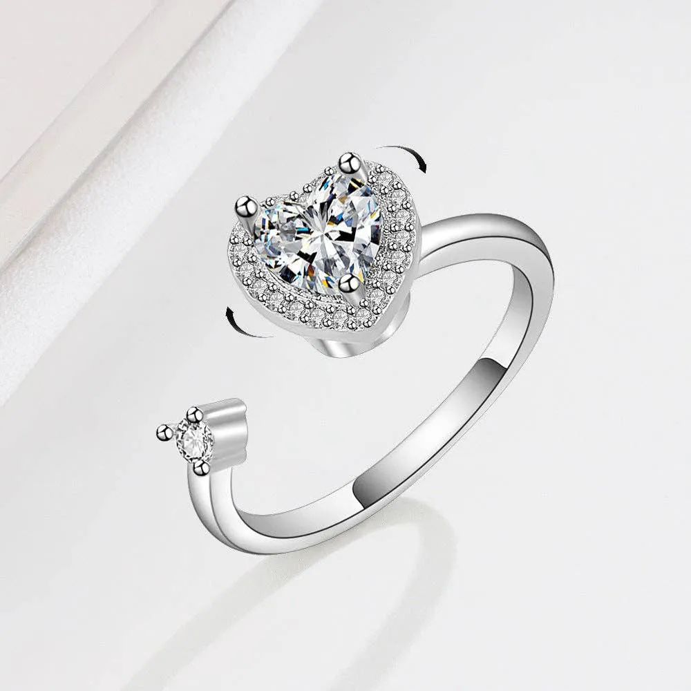 Heart Anxiety Fidget Spinner Ring in 925 Sterling Silver