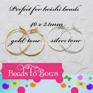 Heishi Earing Hoops,  Earings,  2 Pair Earring Hoops 40 X 2.1mm, Gold or Silver Heishi Hoop Blanks, Jewelry Findings,  Craft Supply