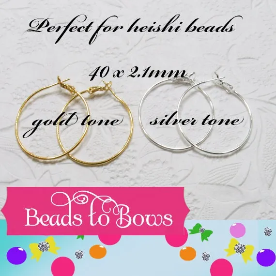 Heishi Earing Hoops,  Earings,  2 Pair Earring Hoops 40 X 2.1mm, Gold or Silver Heishi Hoop Blanks, Jewelry Findings,  Craft Supply