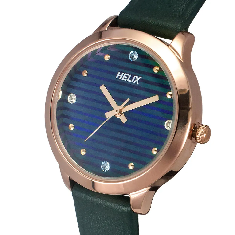 Helix By Timex Blue Round Analog Leather Watch Women -TW022HL22