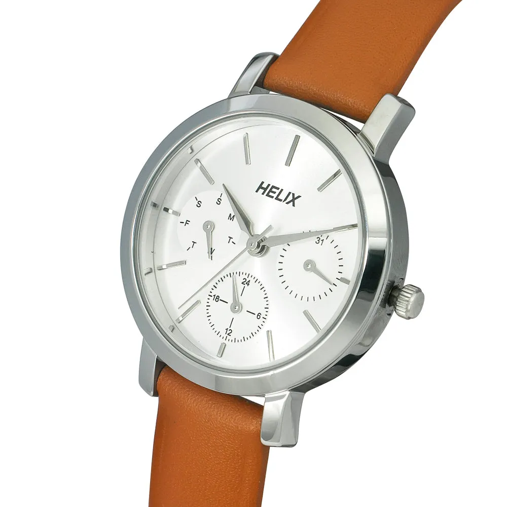 Helix By Timex Silver Round Analog Leather Watch Women -TW024HL34