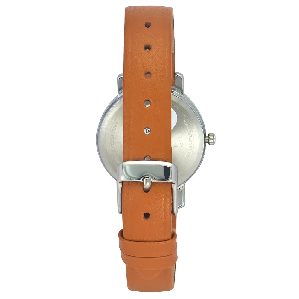 Helix By Timex Silver Round Analog Leather Watch Women -TW024HL34