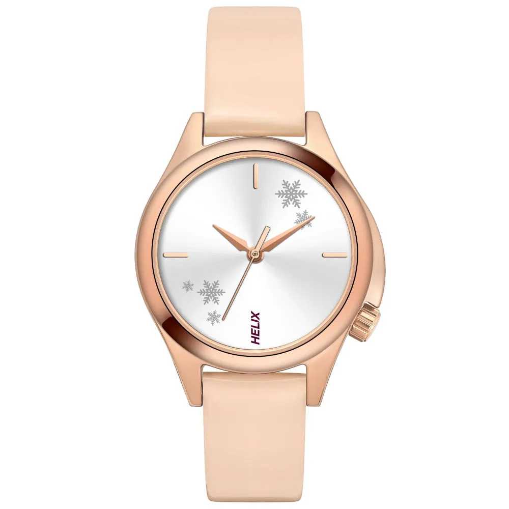 Helix By Timex Silver Round Analog Leather Watch Women -TW037HL14