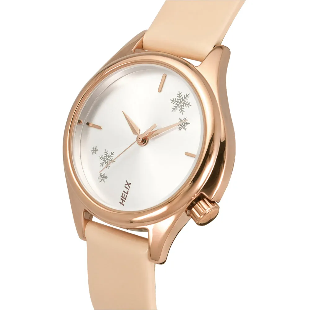 Helix By Timex Silver Round Analog Leather Watch Women -TW037HL14