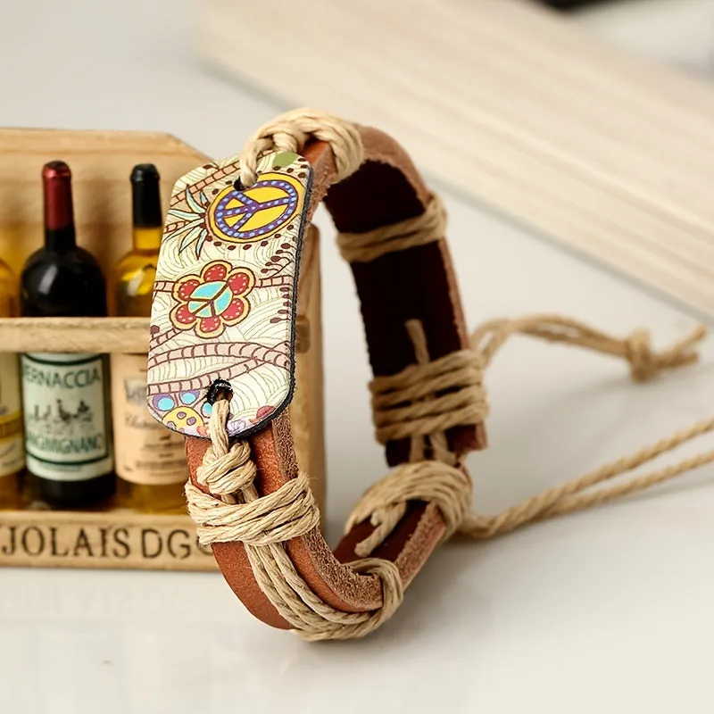 Hemp Rope Braided Leather Bracelet