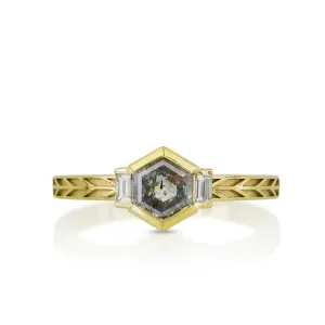 Hexagon Diamond 3 Stone Ring