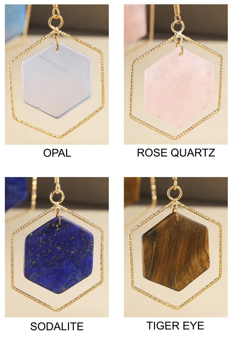 Hexagon Natural Stone Earrings