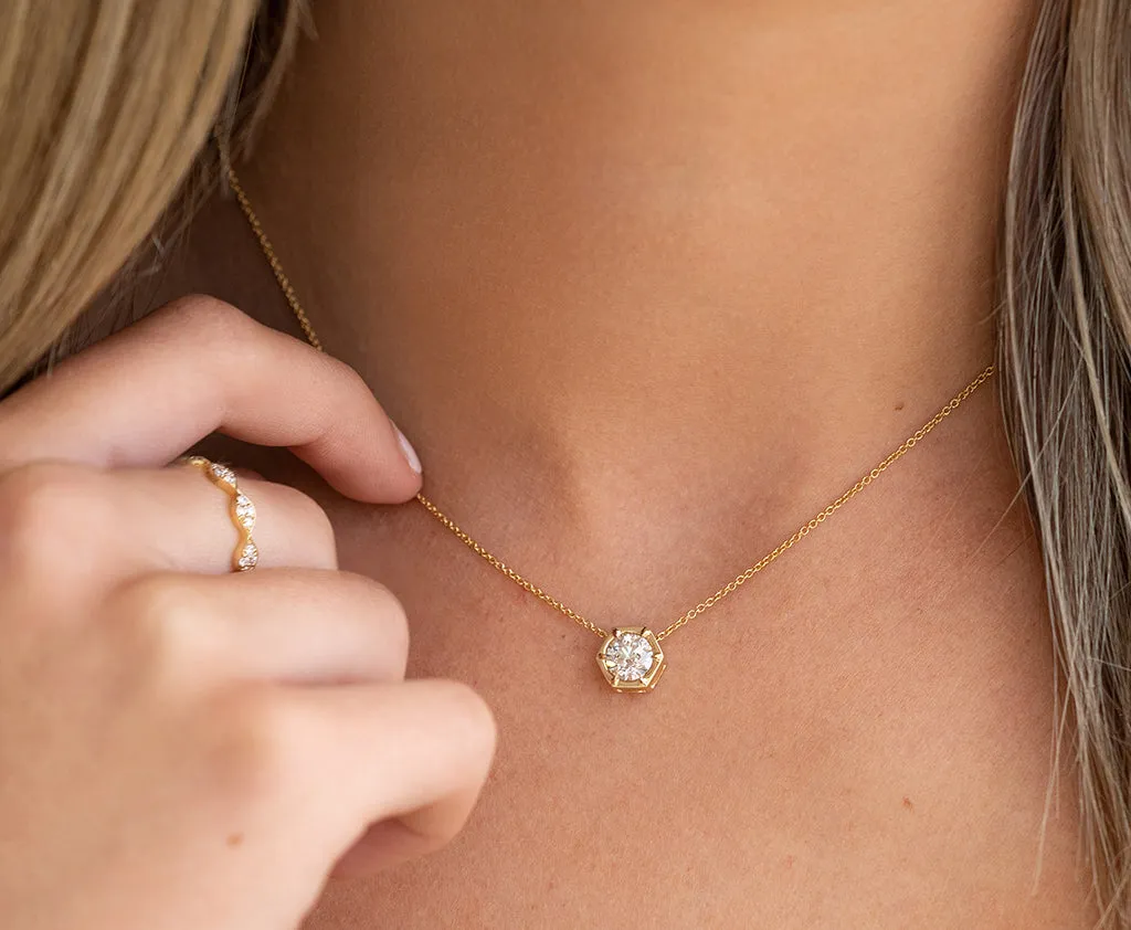 Hexagon Single Diamond Necklace