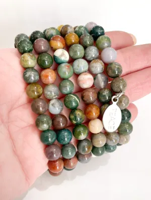 Indian Agate Stone Bead | PEACE charm Bracelet | Stretchy | Women