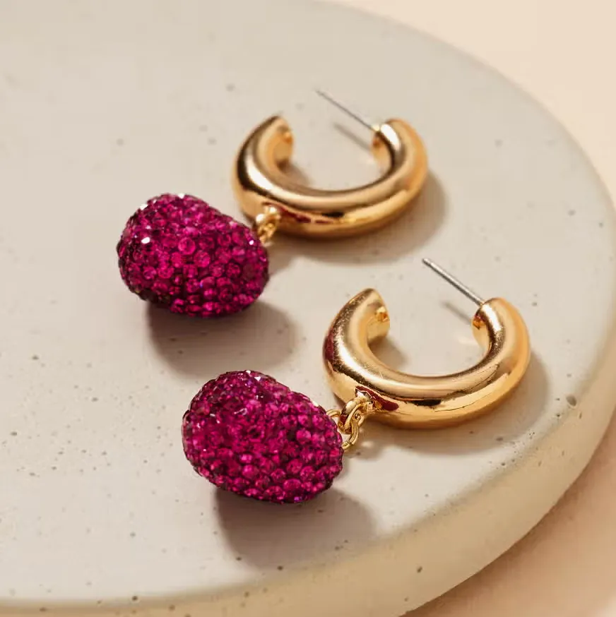 Infinite Love Rhinestone Heart Open Hoop Earrings