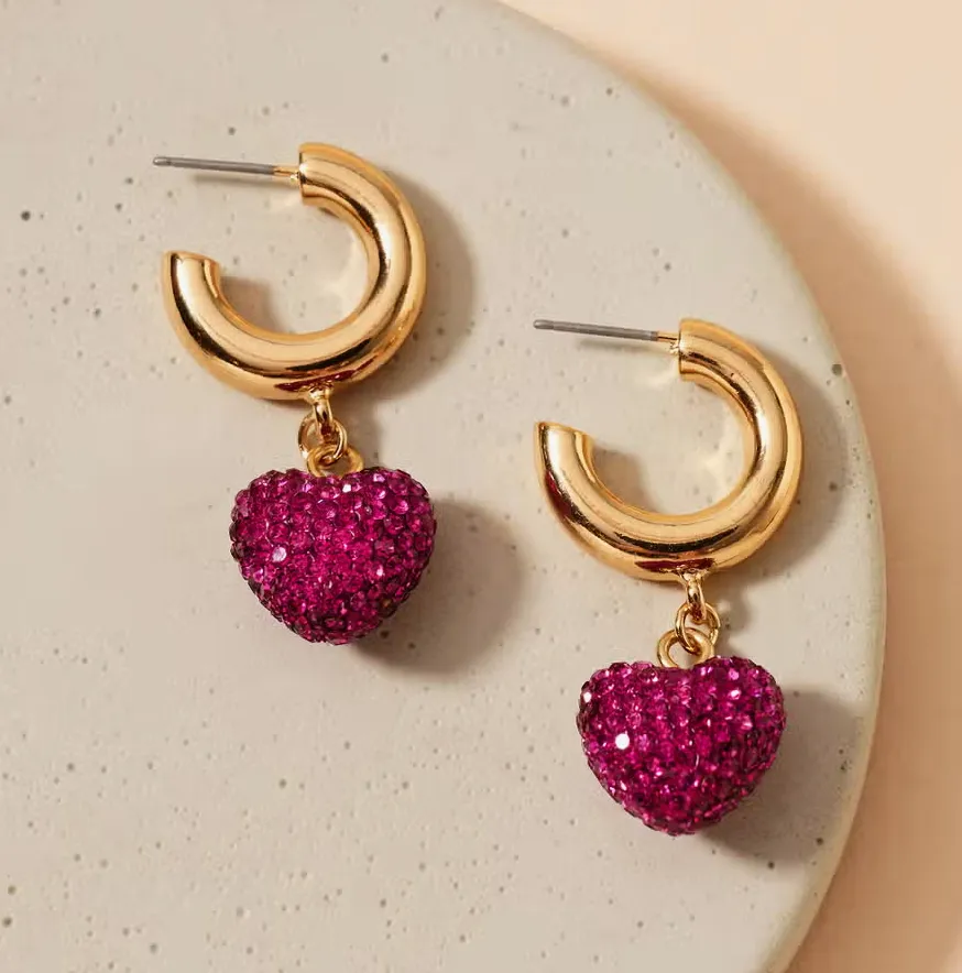 Infinite Love Rhinestone Heart Open Hoop Earrings