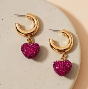 Infinite Love Rhinestone Heart Open Hoop Earrings