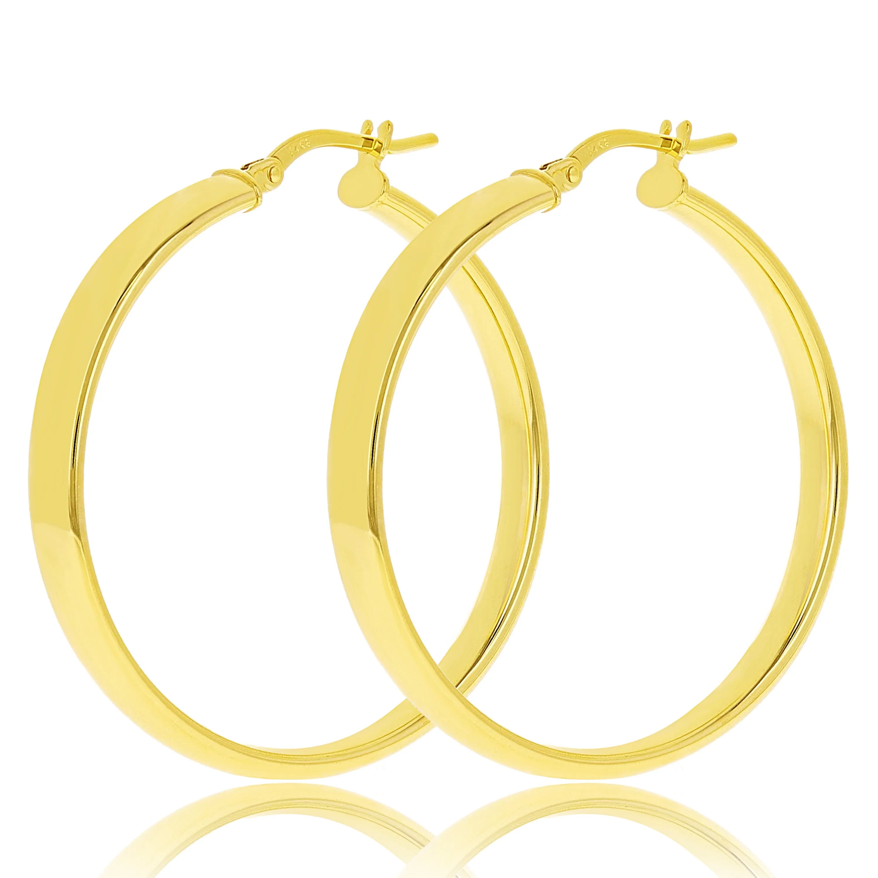 Italian 14k Yellow Gold Rounded Flat Tube Small Hollow Hoop Earrings 15.5mm x 4mm