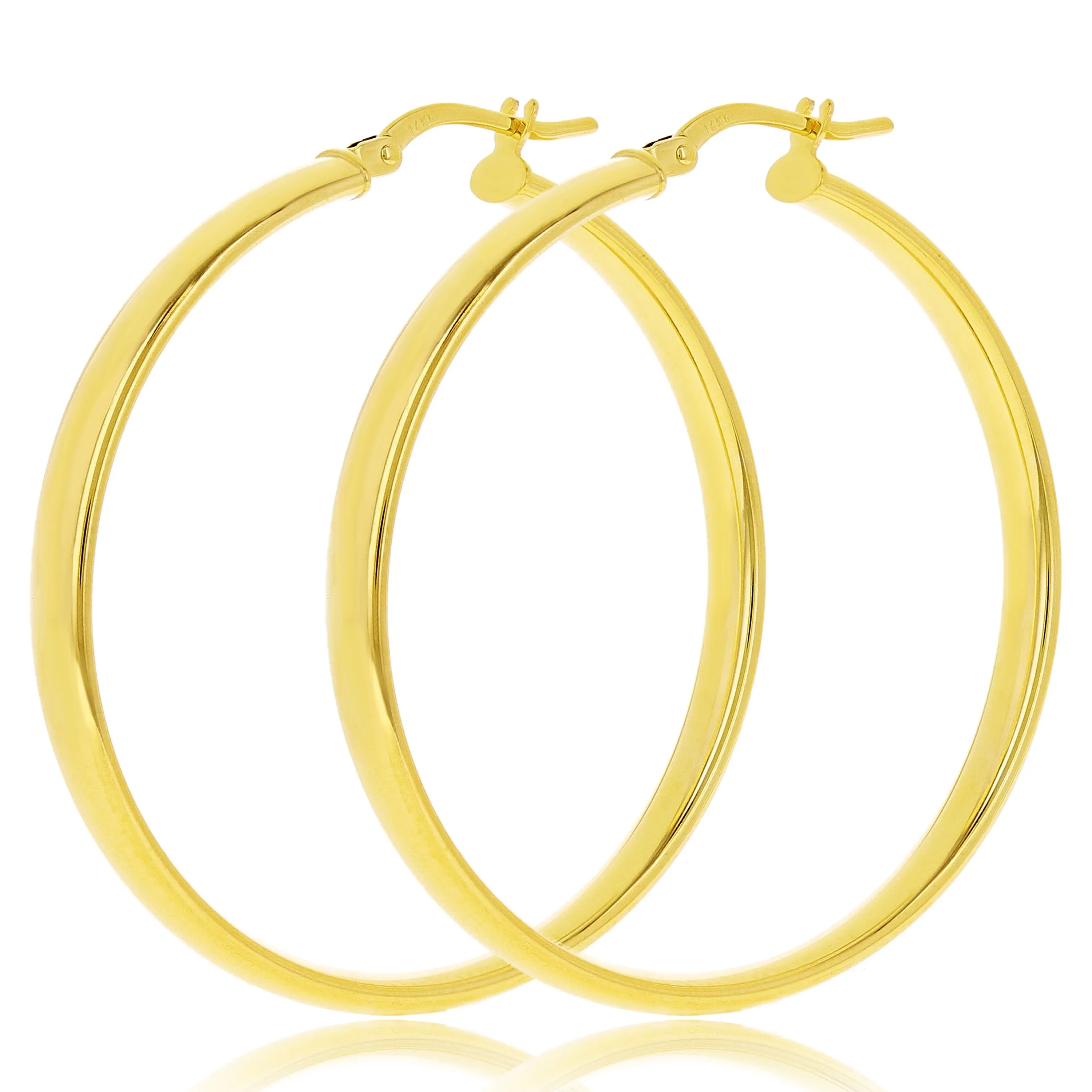 Italian 14k Yellow Gold Rounded Flat Tube Small Hollow Hoop Earrings 15.5mm x 4mm