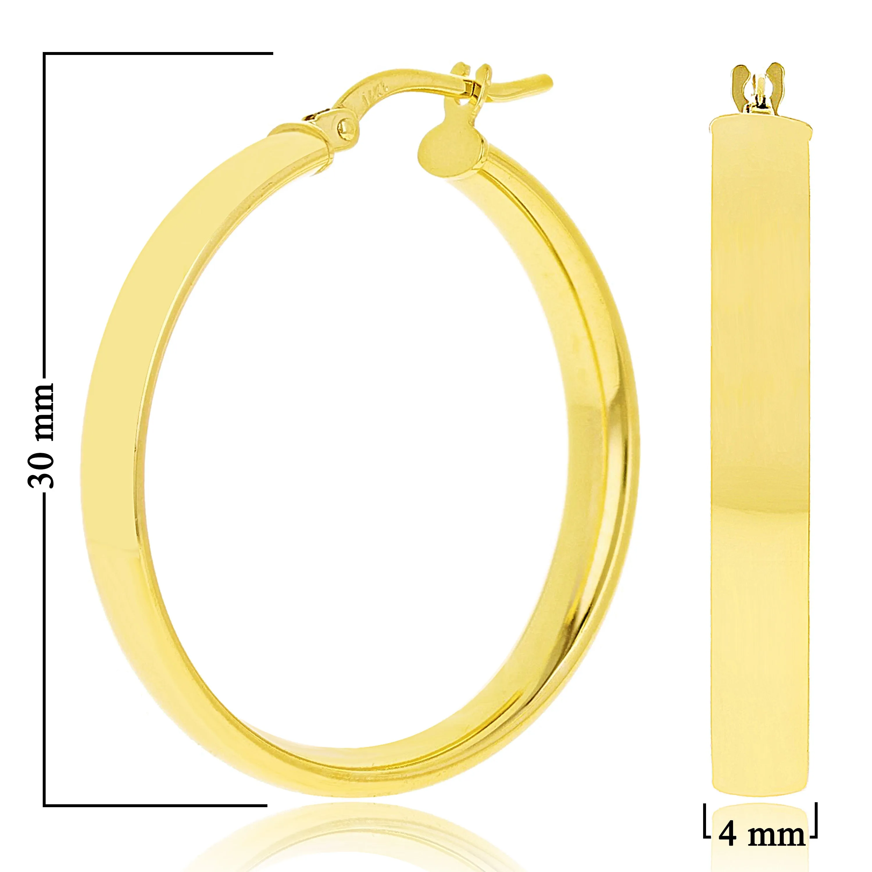 Italian 14k Yellow Gold Rounded Flat Tube Small Hollow Hoop Earrings 15.5mm x 4mm