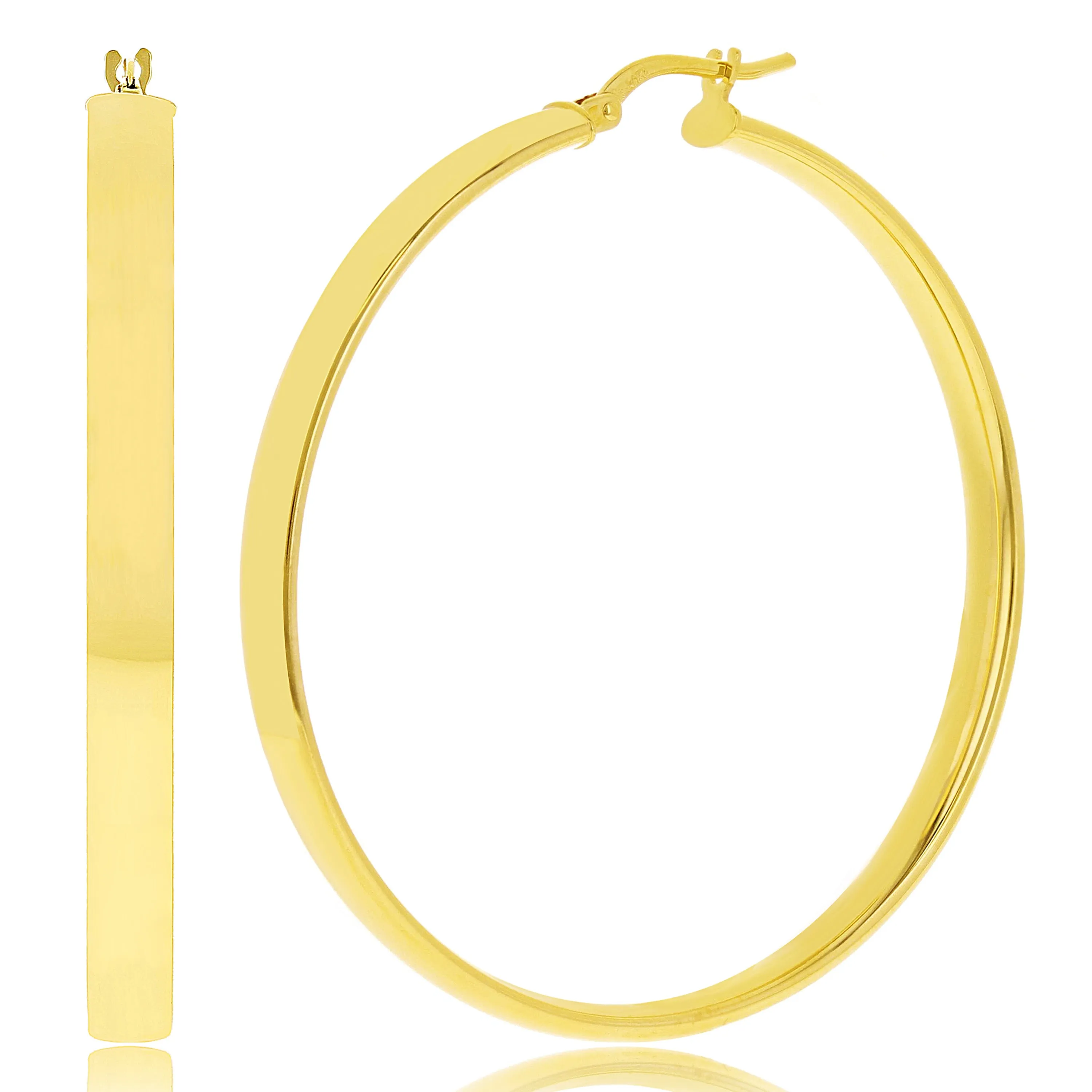 Italian 14k Yellow Gold Rounded Flat Tube Small Hollow Hoop Earrings 15.5mm x 4mm