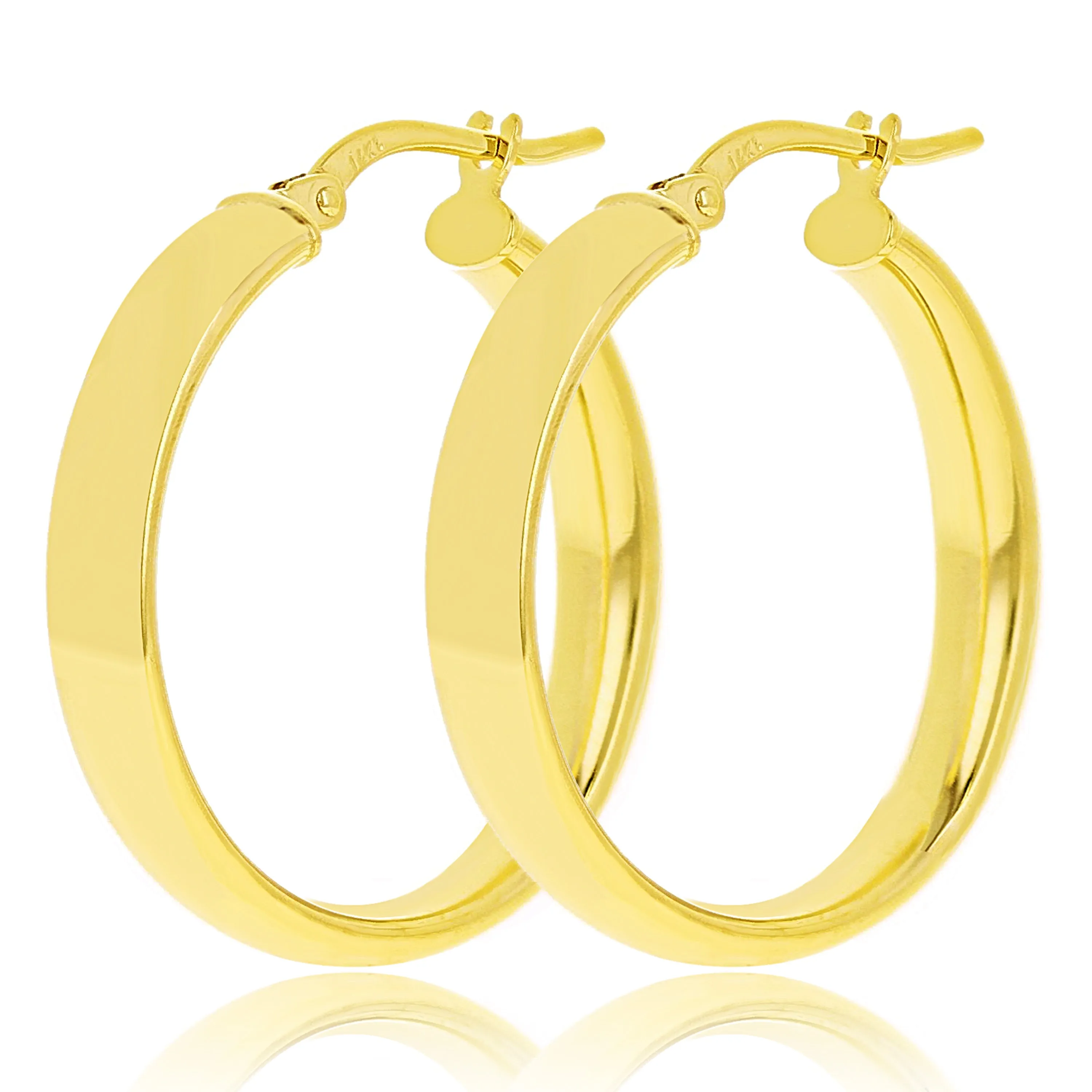 Italian 14k Yellow Gold Rounded Flat Tube Small Hollow Hoop Earrings 15.5mm x 4mm