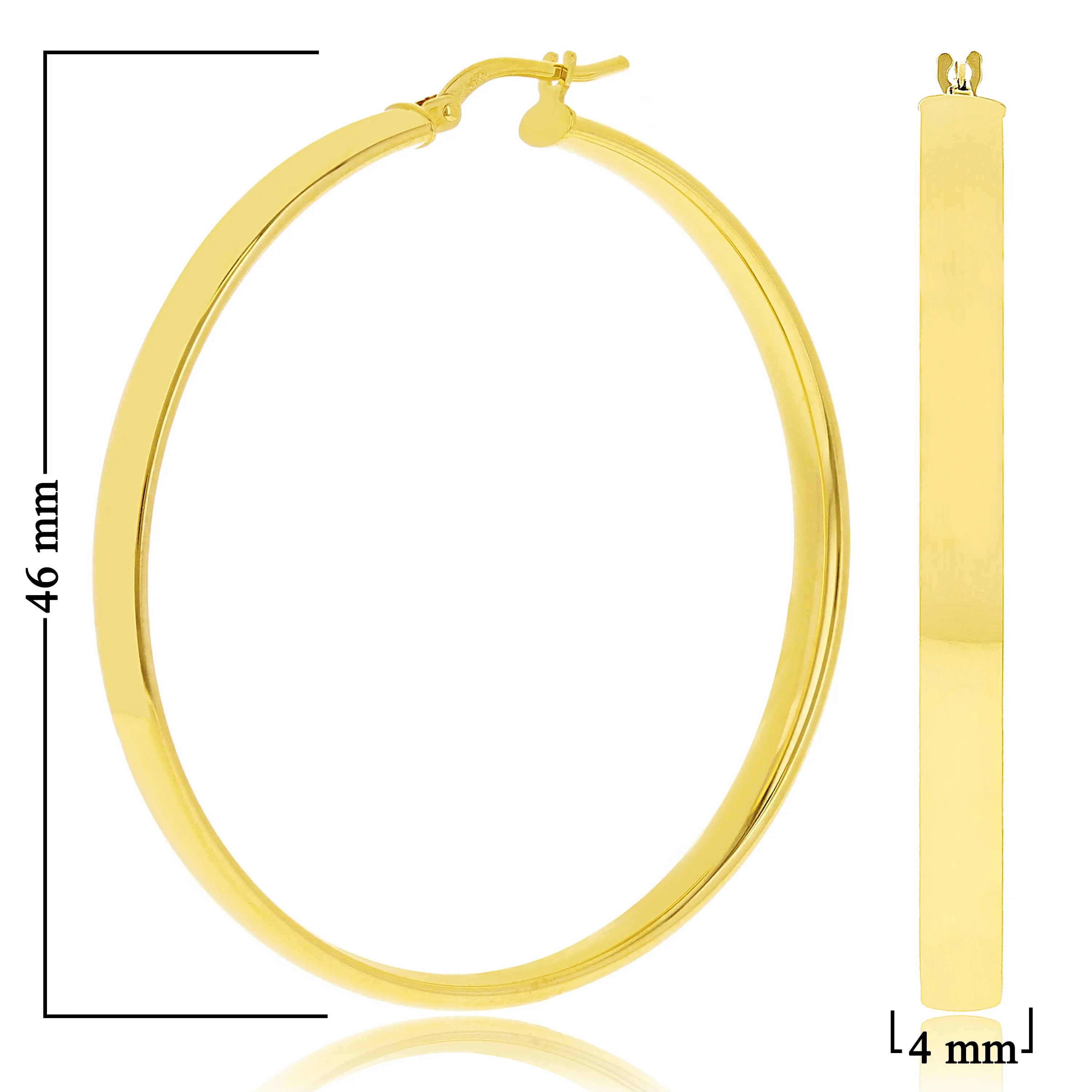 Italian 14k Yellow Gold Rounded Flat Tube Small Hollow Hoop Earrings 15.5mm x 4mm