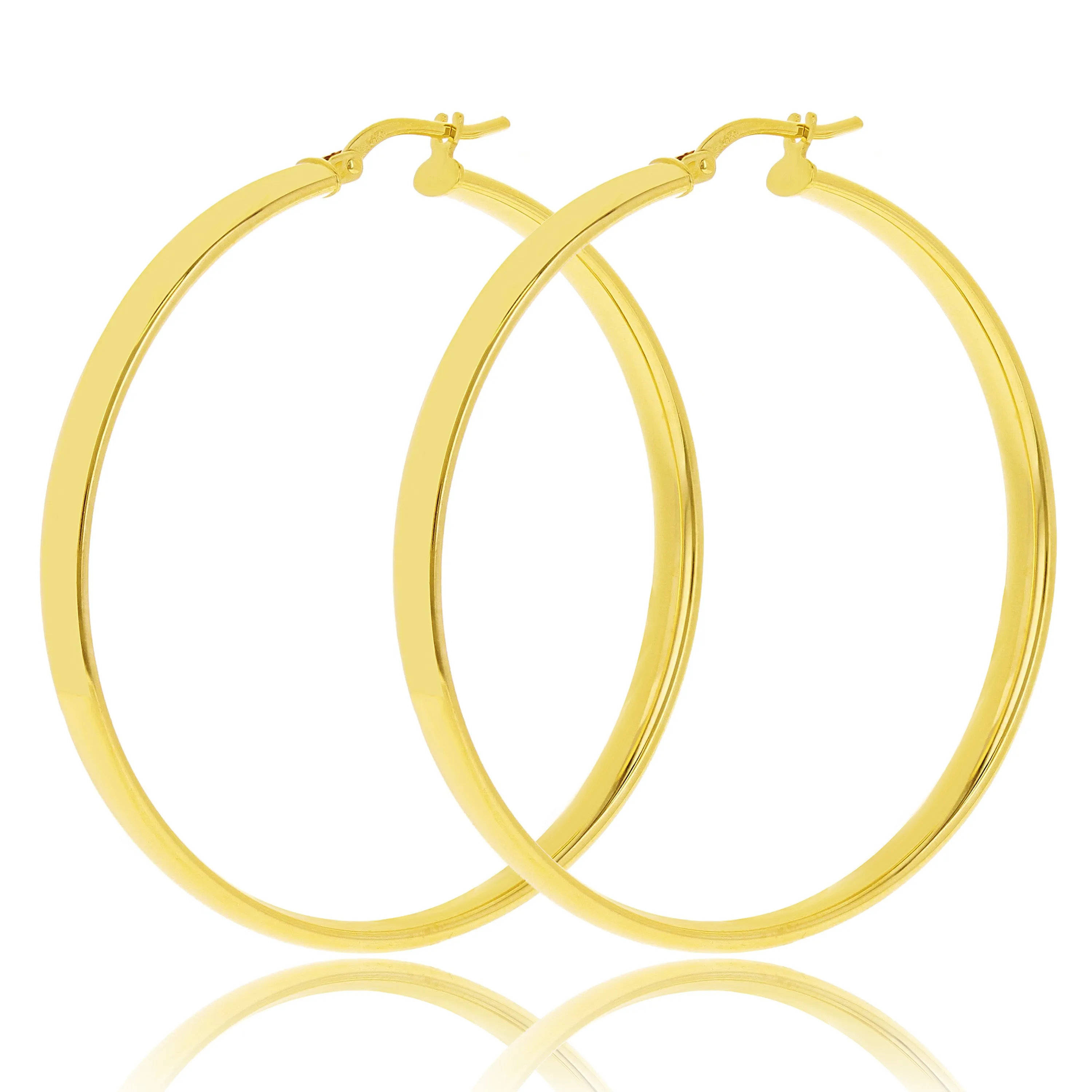 Italian 14k Yellow Gold Rounded Flat Tube Small Hollow Hoop Earrings 15.5mm x 4mm