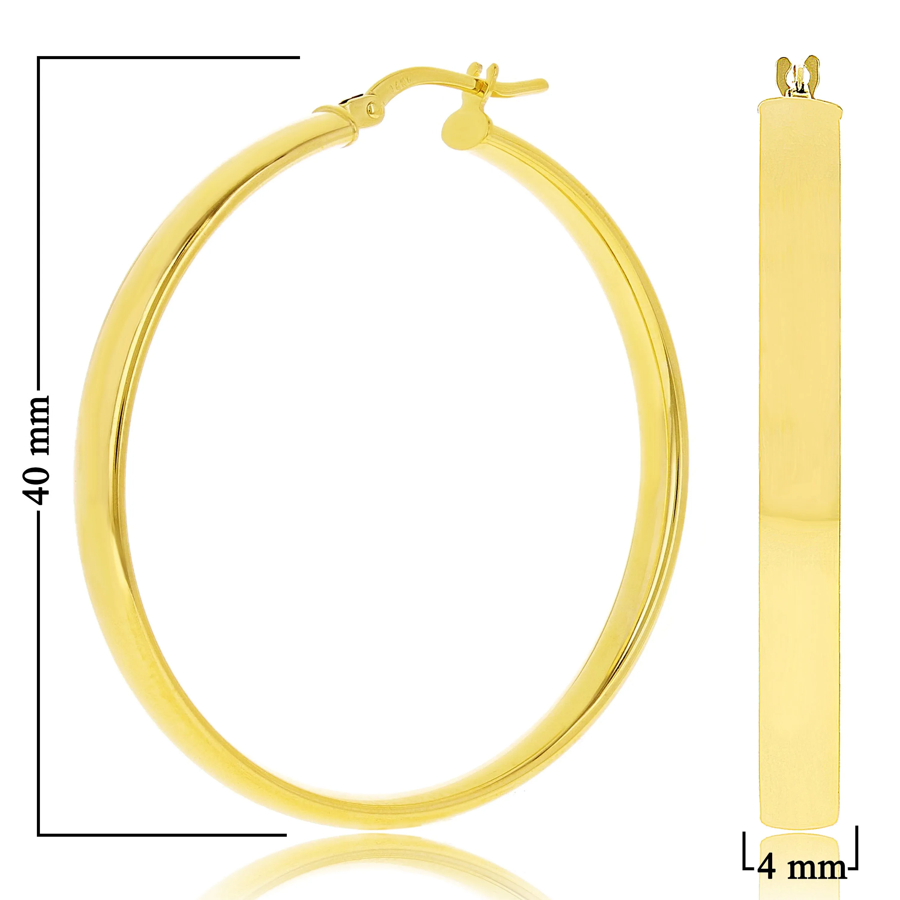Italian 14k Yellow Gold Rounded Flat Tube Small Hollow Hoop Earrings 15.5mm x 4mm