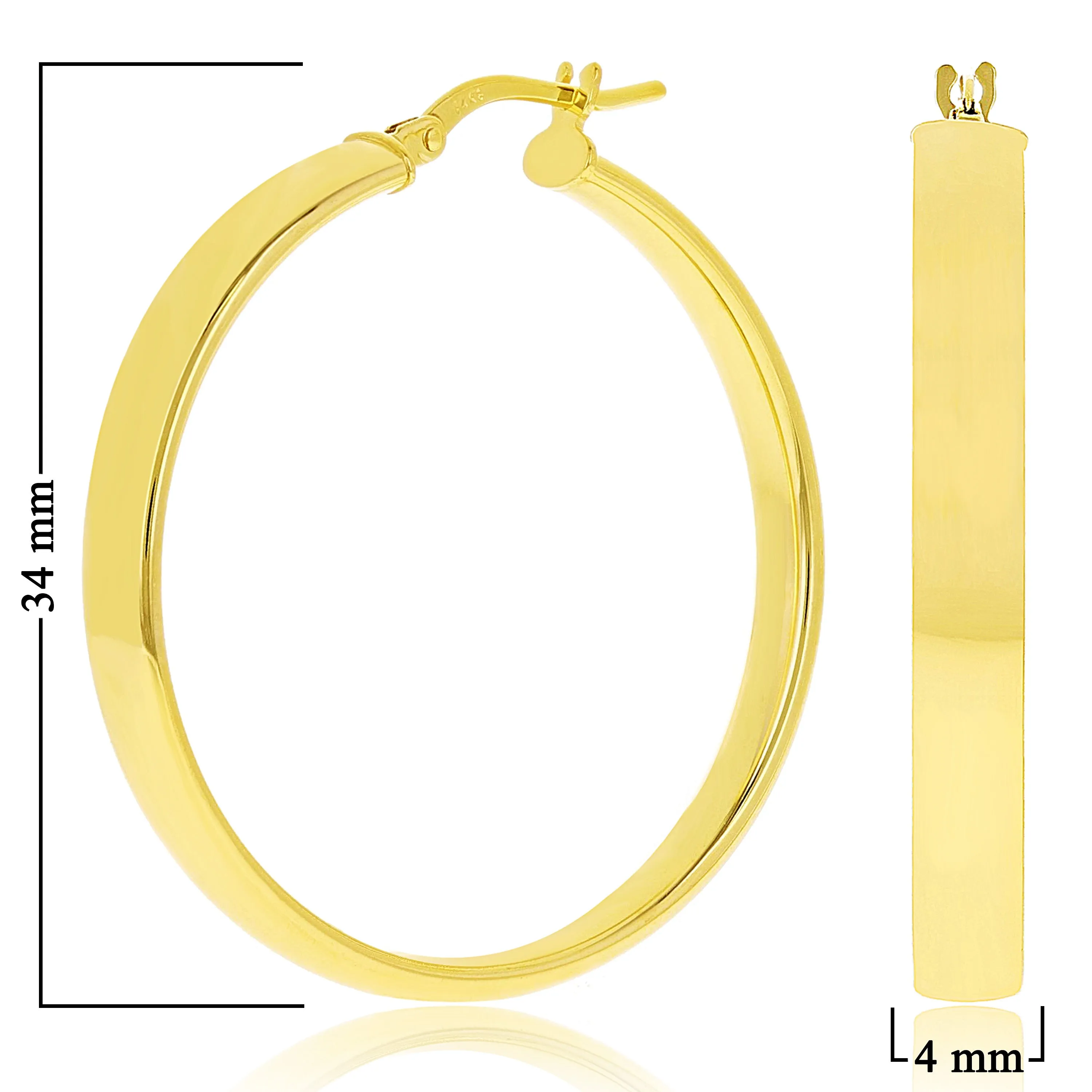 Italian 14k Yellow Gold Rounded Flat Tube Small Hollow Hoop Earrings 15.5mm x 4mm