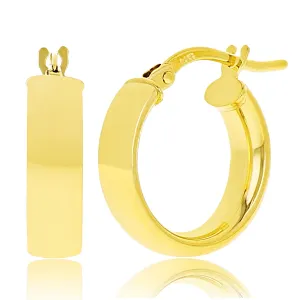 Italian 14k Yellow Gold Rounded Flat Tube Small Hollow Hoop Earrings 15.5mm x 4mm
