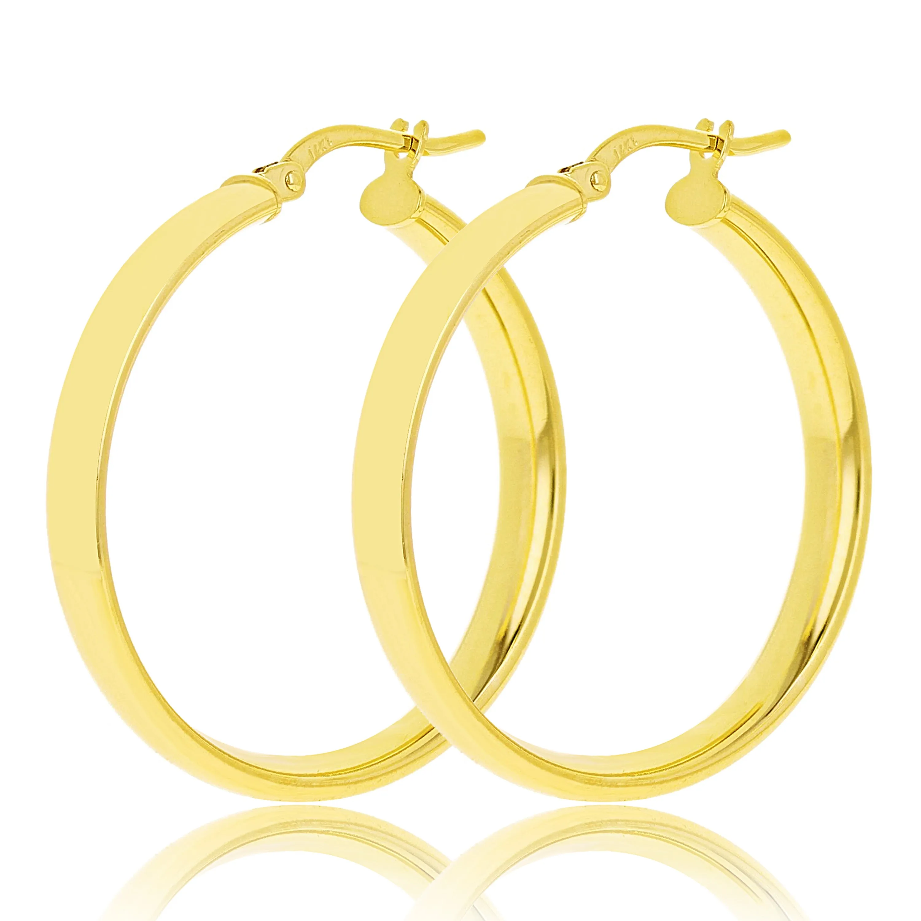 Italian 14k Yellow Gold Rounded Flat Tube Small Hollow Hoop Earrings 15.5mm x 4mm