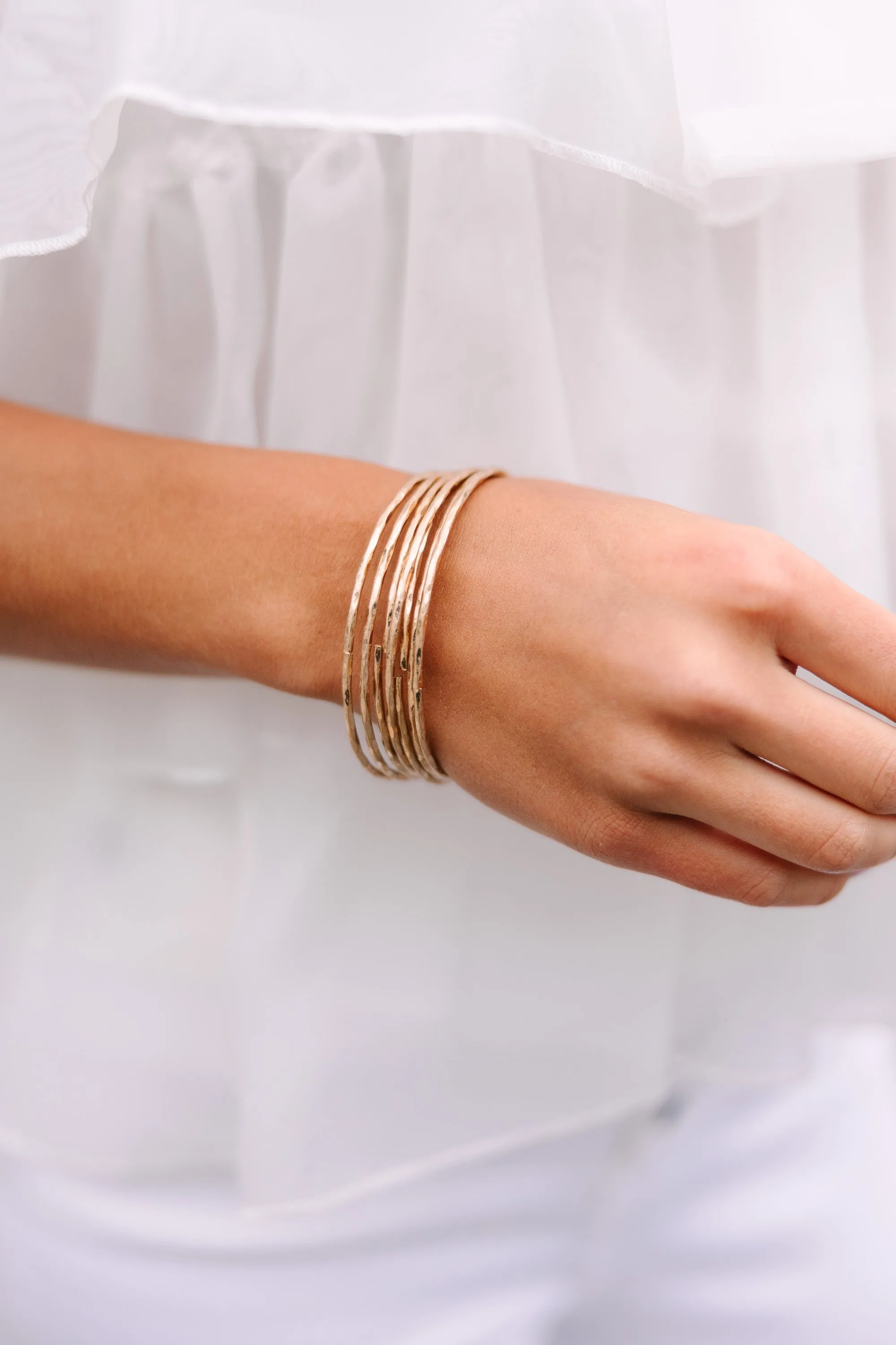 It's All On You Gold Hammered Bracelet Set