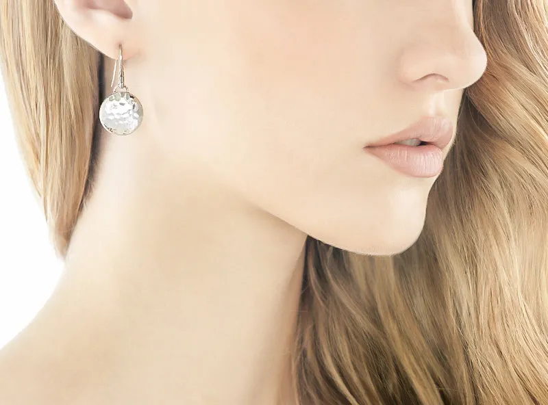 John Hardy Dot Round Drop Earrings on French Wire with Palu Hand Hammering