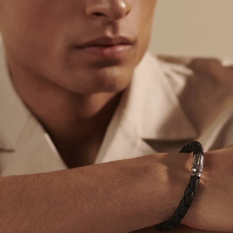 John Hardy Silver Leather Bamboo Bracelet