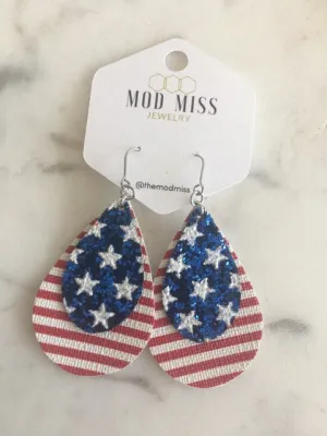 July 2019 {1776} Red   White Stripes & Blue Stars  Stacked Teardrop Earrings {Pre-Order:  Ships First Week of July}