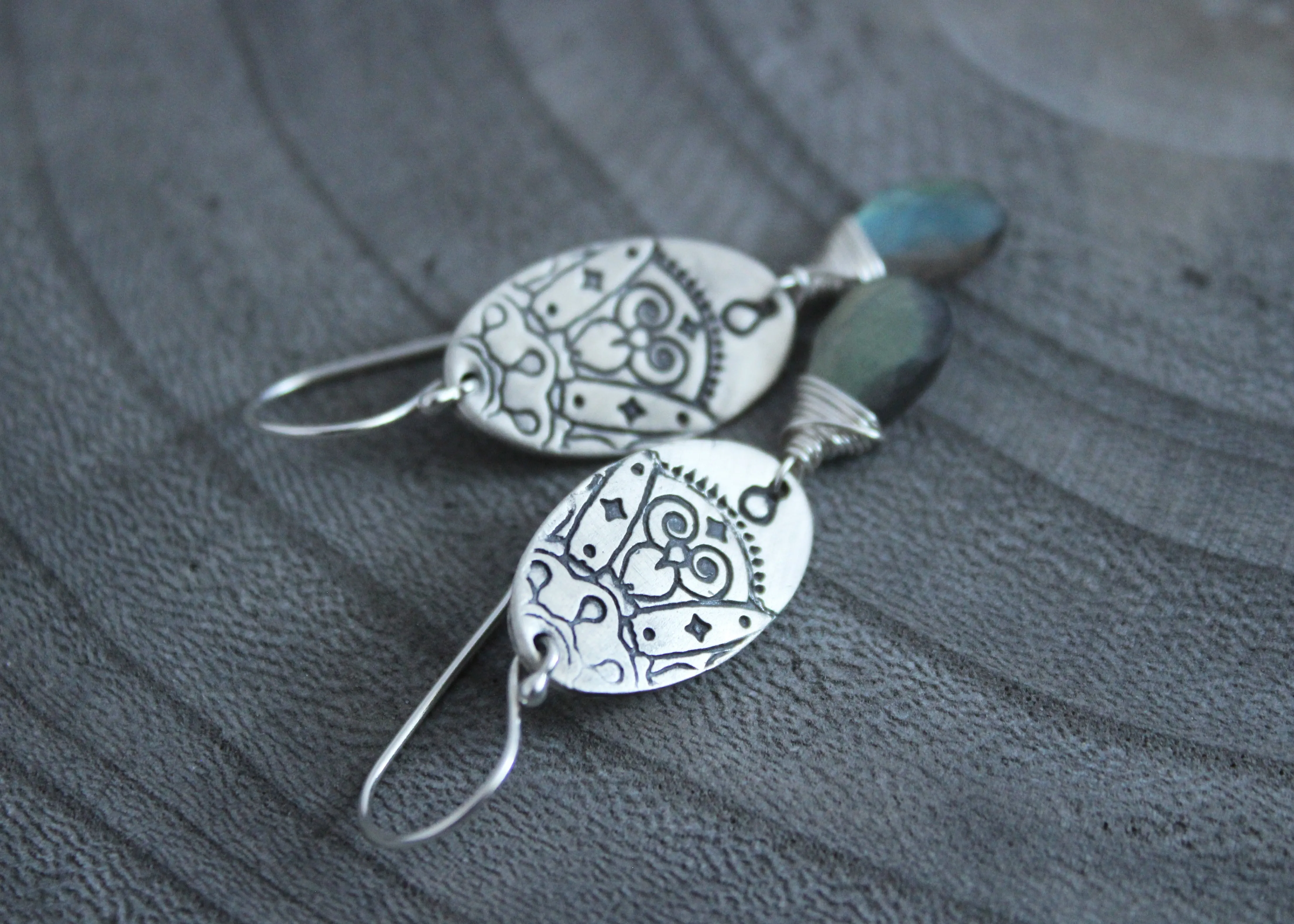Labradorite Silver Mandala Earrings