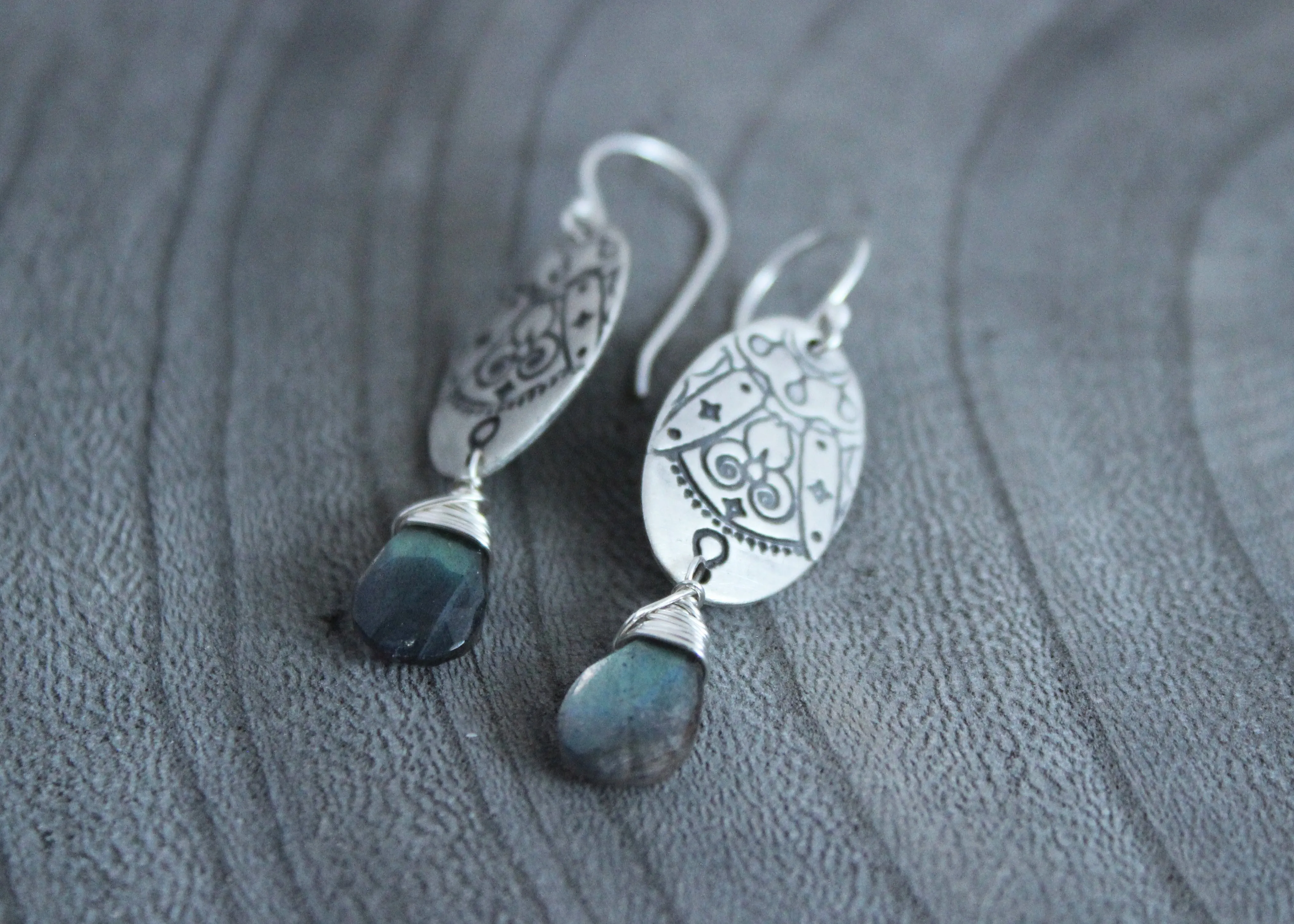 Labradorite Silver Mandala Earrings