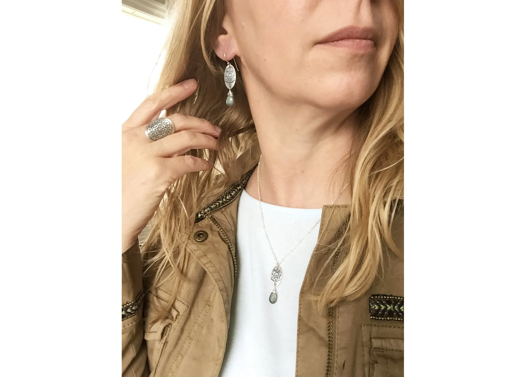 Labradorite Silver Mandala Earrings
