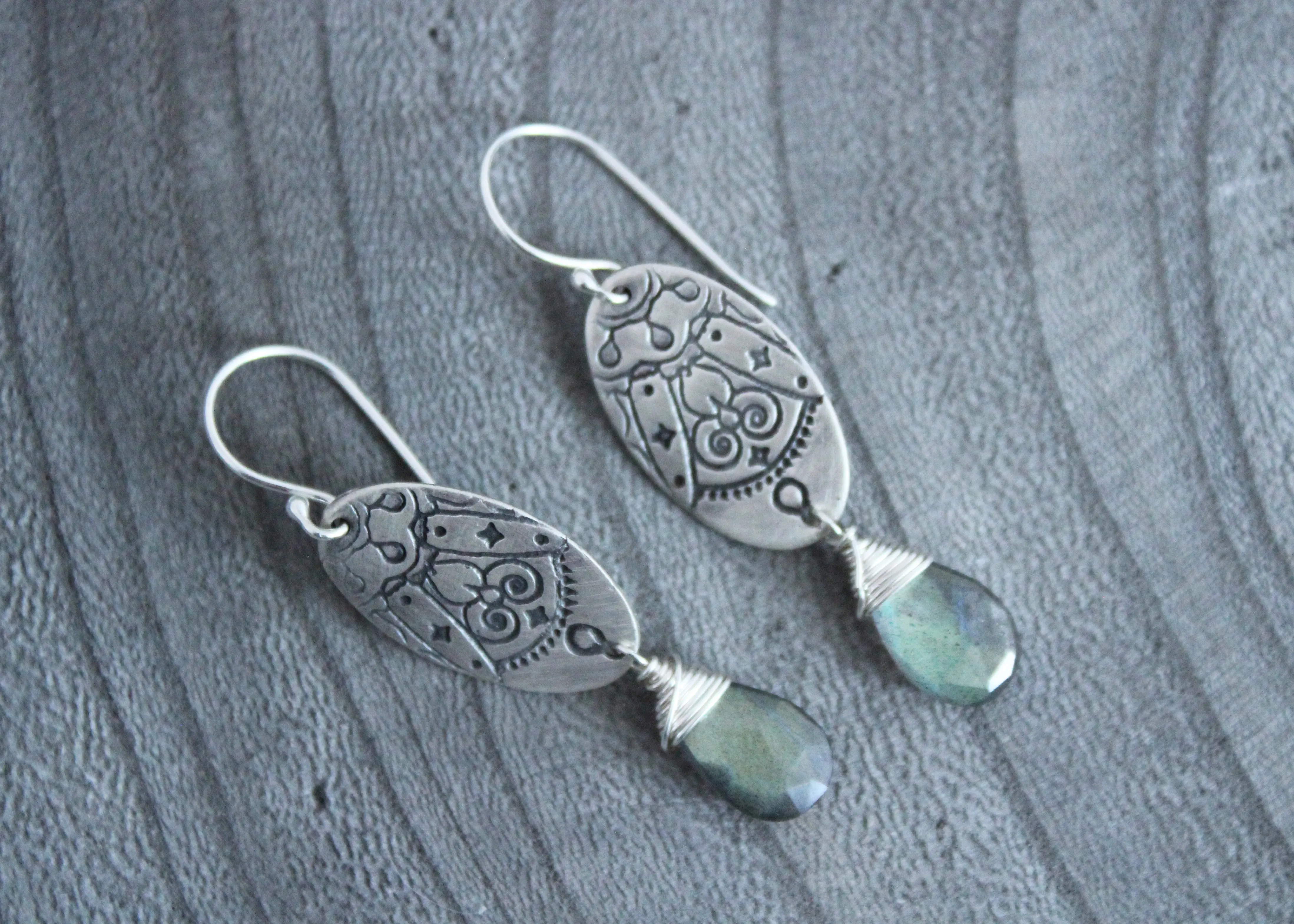 Labradorite Silver Mandala Earrings
