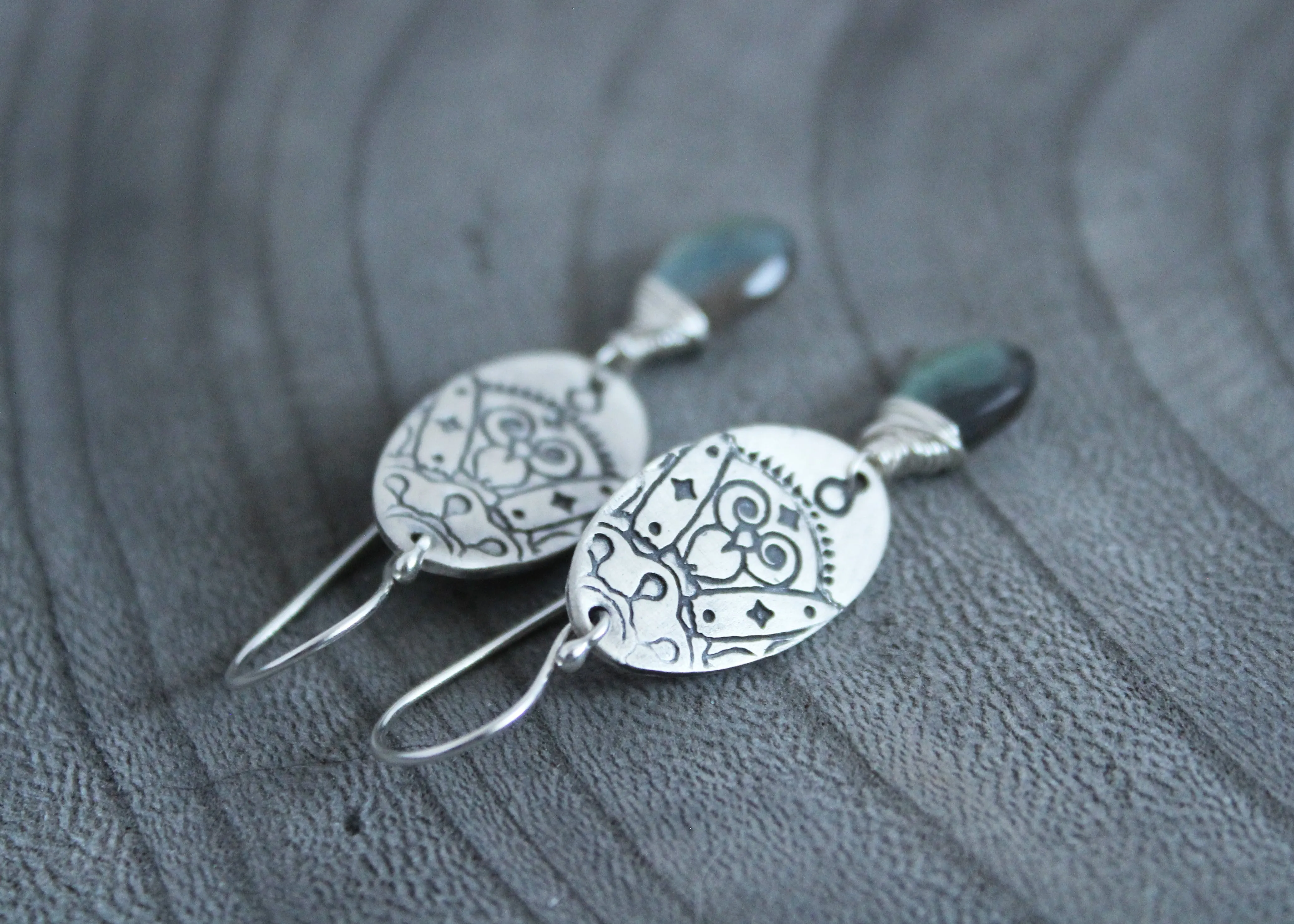Labradorite Silver Mandala Earrings