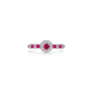 Lafonn Simulated Diamond & Ruby Halo Flower Ring R0535CRP