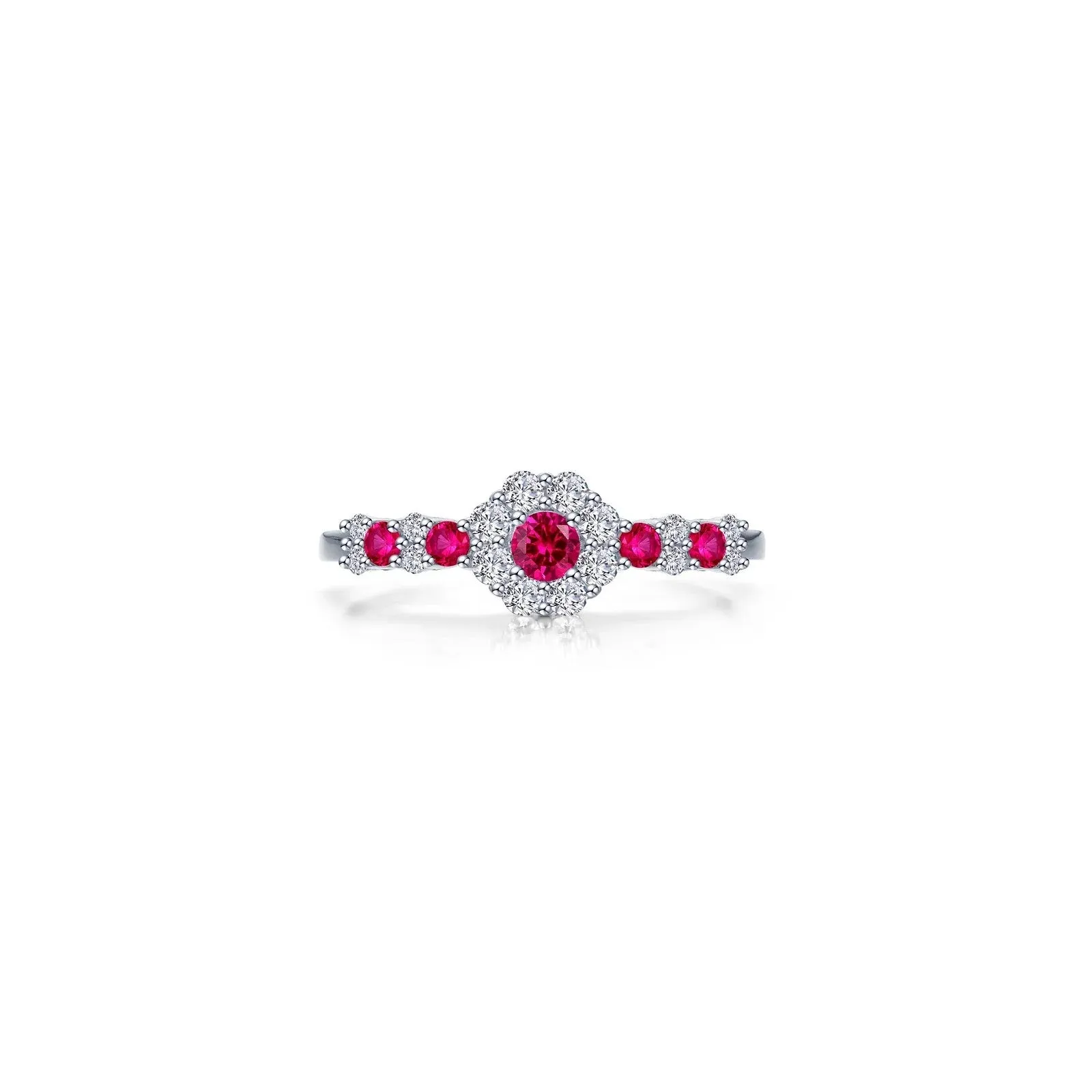 Lafonn Simulated Diamond & Ruby Halo Flower Ring R0535CRP