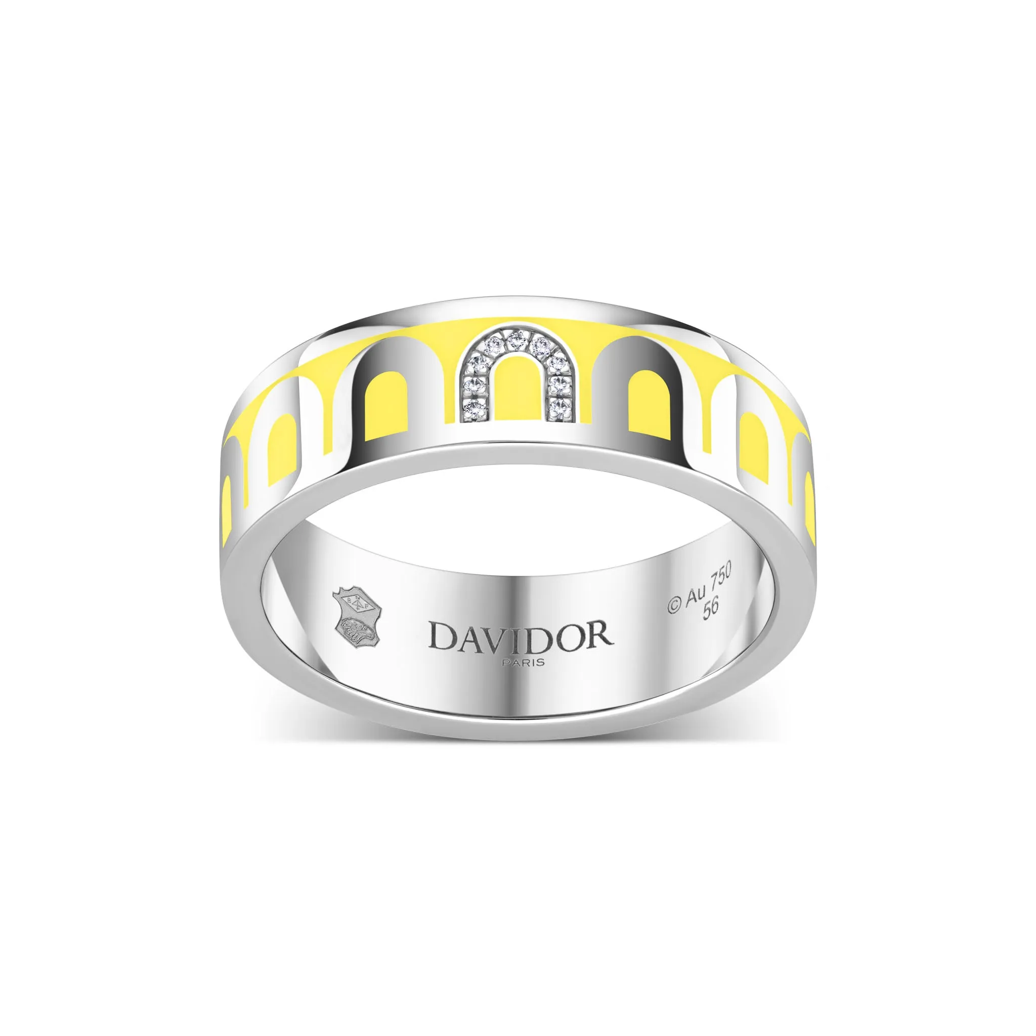 L’Arc de DAVIDOR Ring MM, 18k White Gold with Limoncello Lacquered Ceramic and Porta Simple Diamonds