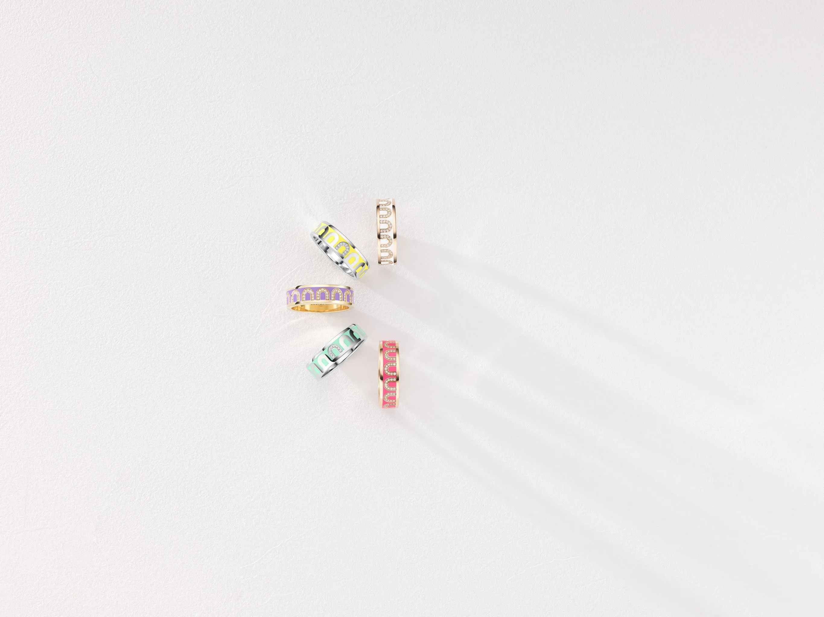 L’Arc de DAVIDOR Ring MM, 18k White Gold with Limoncello Lacquered Ceramic and Porta Simple Diamonds