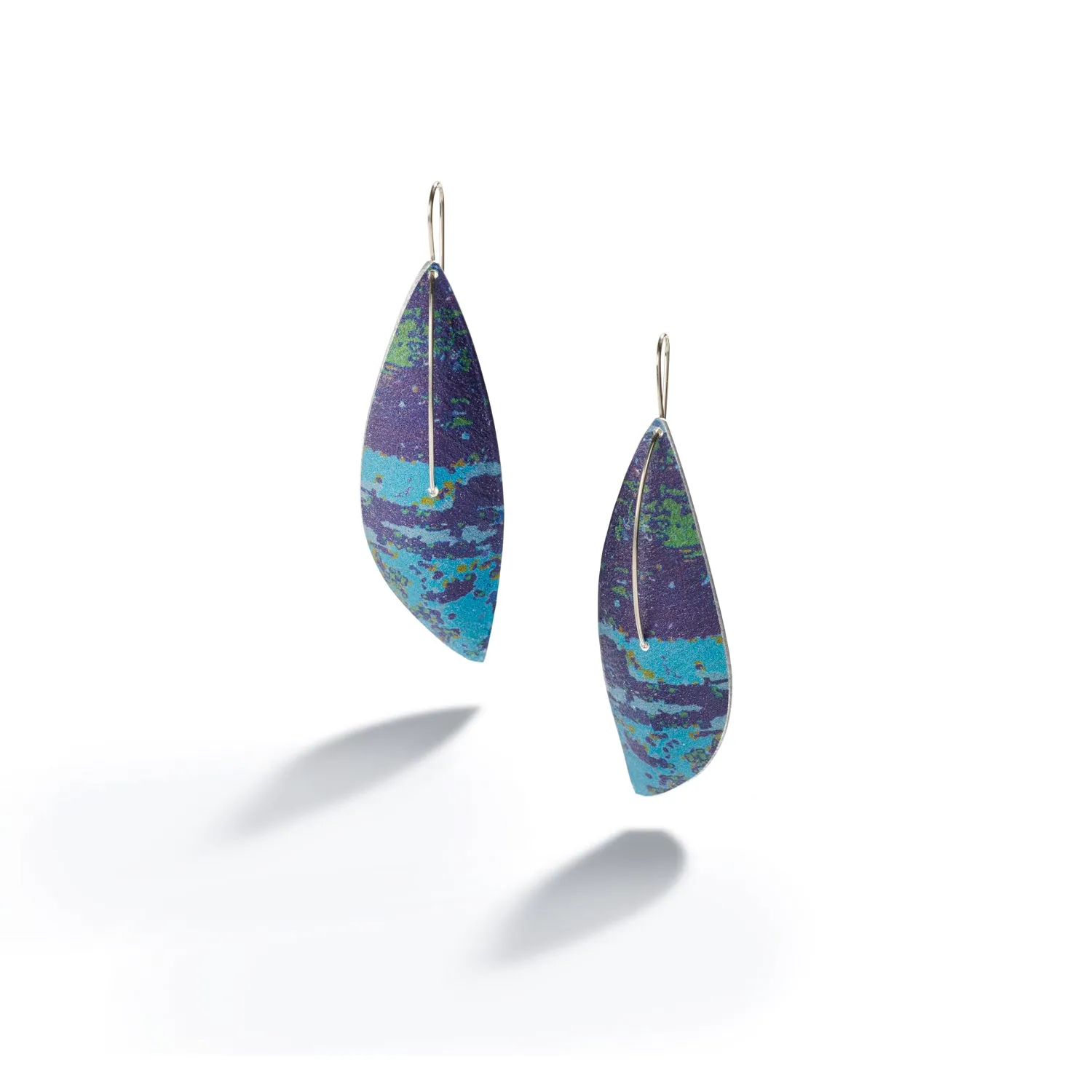 Large Leaf on Wire Earrings in Blue